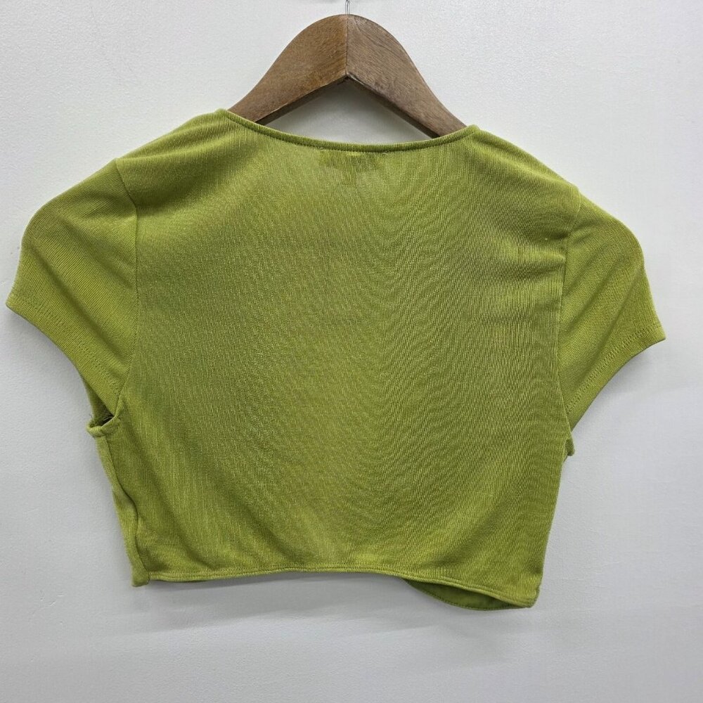 Fashion Nova Green Stretch Deep Plunge Shrug Cropped Bolero Top‎ S Y2K Vibe NWOT - Picture 5 of 13